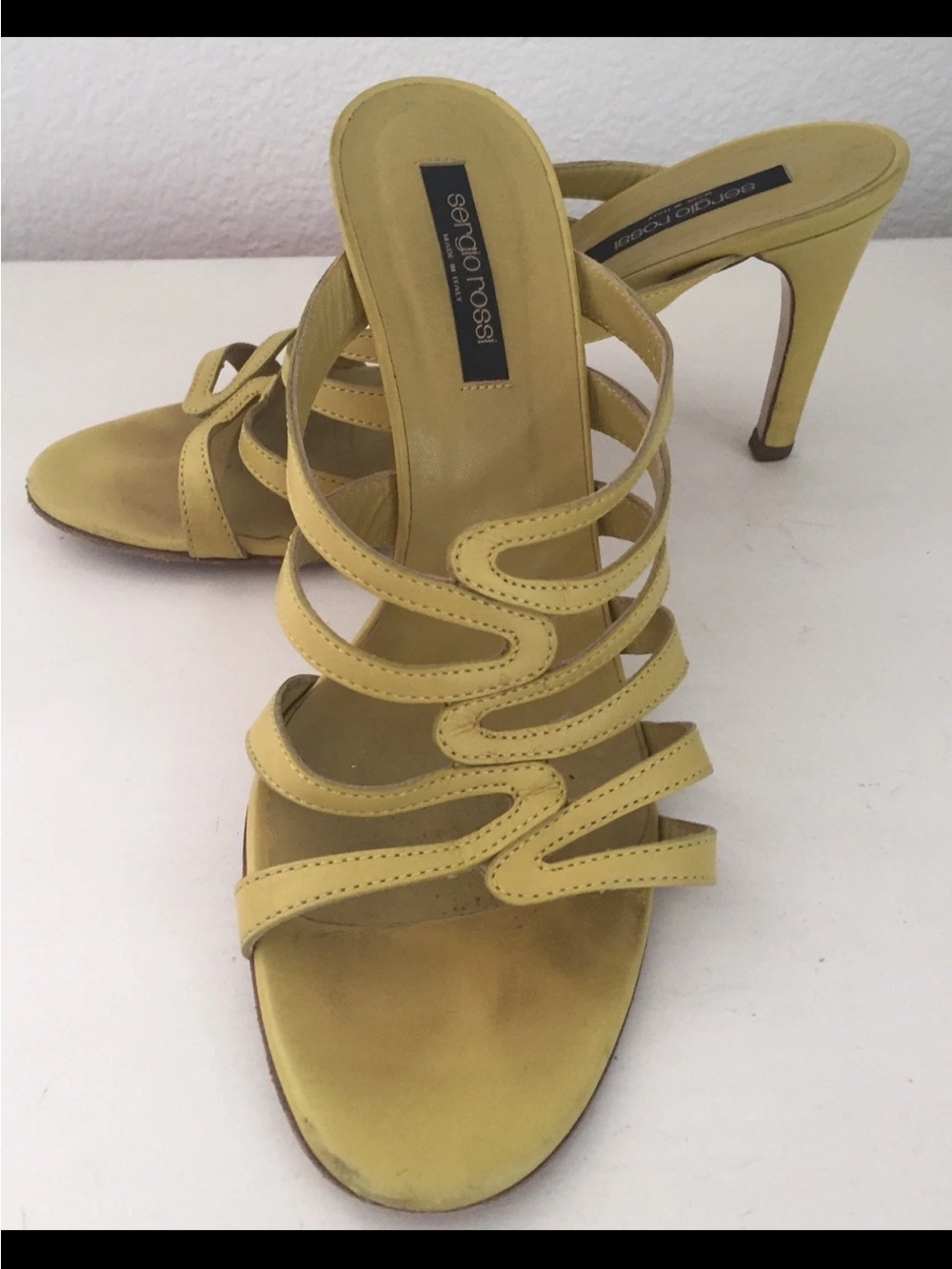SERGIO ROSSI LIME GREEN CAGED SLIP ON HEELS SANDALS Sz 38.5 - Picture 3 of 11